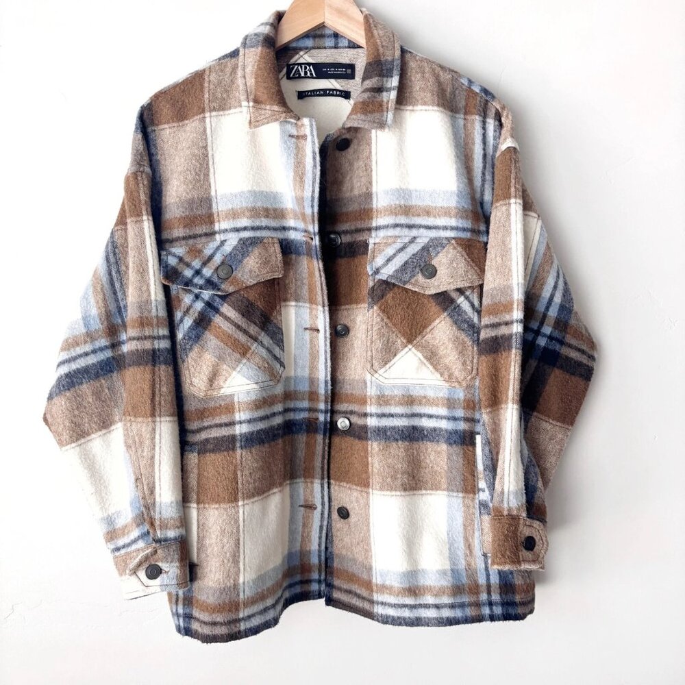 Zara Plaid Shacket Oversized Lumberjack Button Shirt Jacket Plaid M Cabincore